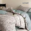 Juego de Sábanas de Algodón Puro, Cuatro Piezas, Jacquard Bordado de Alta Calidad, Adecuado para Todas las Estaciones, Funda de Edredón de 1.2m, Sábana Ajustable, Ropa de Cama, Azul