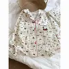 Conjunto de Pijama de Coelho Fofo Estilo Menina com Acabamento Vermelho para Primavera e Outono, Manga Longa Calça Longa, Roupa de Casa para Dormitório Estudantil