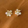 Brincos de Zircônia com Design de Nicho para Mulheres, Brincos Elegantes de Pérola Retro Versáteis de Alta Qualidade, Brincos Elegantes e Únicos para Outono e Inverno