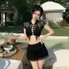 Traje de Baño de Dos Piezas para Mujer, Verano, Deseo Puro, Chica Sexy Caliente, Cintura Alta, Cubre Vientre, Adelgazante, Vacaciones en la Playa, Pecho Pequeño, Push-Up Traje de Baño para Aguas Termales
