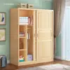 Armario de puerta corredera de pino de madera maciza, madera natural simple, de dos puertas para dormitorio de adulto, armario de almacenamiento para niños, ensamblado