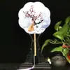 Ventoinha Hanfu em formato de flor, ventoinha feminina para dança antiga, pequena ventoinha redonda, ventoinha de rede vermelha com cabo longo DIY, suprimento para barraca de discoteca