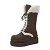 Botas de nieve de plataforma con cordones para mujer, forradas de felpa, gruesas, talla grande, botas estilo Martin, 2023 Nuevos zapatos de algodón acolchados gruesos para el noreste