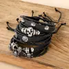 Pulsera de cuero tejida con calavera de Halloween de personalidad transfronteriza, pulsera de viento de metal, conjunto, venta al por mayor