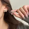 Pendientes Románticos de Té Dulce Café Oro y Plata Aguja Zirconia Súper Brillante Lazo para Mujer, Pendientes de Lujo Ligero Nicho de Gama Alta