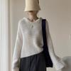 Suéter con Capucha Estilo Perezoso Gris para Mujer 2026 Nuevo Otoño Estilo Coreano Delgado Chic Top de Punto