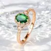 Venta Caliente Transfronteriza Anillo Ovalado Retro Esmeralda Luz Anillo Lujo Borde Retorcido Dorado Textura Espiga Anillo