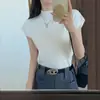 Camiseta de Punto de Manga Corta con Cuello Medio para Mujer, Verano, Estilo de Alta Gama, Ajustada, Cuello Medio, Top Chic, Camiseta Interior Base para 2025