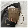 Bolsa Pequena Quadrada Nova Outono/Inverno 2025 com Laço de Grande Capacidade, Franjas Retrô Estilo Hong Kong, para Celular, de Ombro, Transversal para Mulheres