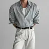 Camisa de manga larga a rayas para hombre, primavera y otoño, estilo retro coreano, casual, sin arrugas, azul, ligera, camisa con protección solar