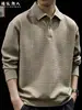 Sudadera con capucha tipo polo de solapa francesa de alta gama "Textura tejida" para hombre, otoño, nueva, holgada, informal, talla grande