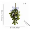 Árbol de Navidad Colgante Artificial de Abeto Noble Decoración para Puerta con Lazos de Terciopelo, Bayas, Piñas y Adornos de Gota de Agua para Decoración del Hogar Navideño
