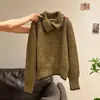 Suéter de punto grueso con cuello alto a rayas para mujer, abrigo 2025 Otoño e Invierno, estilo perezoso, suelto, con solapa, top de punto