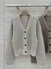 BORBOTIE Ropa de punto para mujer 2026 Otoño/Invierno Nuevo BC Lentejuelas Hueco Cuello en V Cardigan Chaqueta de Cachemira