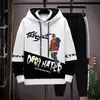 Sudadera de Otoño para Hombre de Manga Larga Estampada con Empalmes Pulóver Marca de Moda Atractivo con Capucha Traje Holgado Tops Juveniles