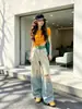 Conjunto Esportivo Casual Estilo Preguiçoso para Mulheres Verão Top Soltinho de Manga Curta Listrado Calça Longa de Pernas Largas Conjunto de Duas Peças
