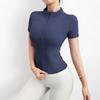 Roupas de ioga camiseta apertada de secagem rápida feminina esportes de manga curta corrida Pilates gola com zíper jaqueta roupas de treino verão