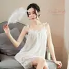Ropa de Casa Fina Lencería Sexy Estilo Princesa Hada Primavera y Otoño Encaje Falda Larga Tirantes Camisón 292
