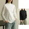 Camiseta de manga larga de algodón pesado de moda estilo Hong Kong con cuello semi-alto para mujer, casual y elegante, estiliza y versátil, adecuada tanto para llevar sola como debajo de otra prenda.