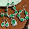 Collar, anillo y pulsera de calcedonia verde fluorescente de alta calidad con luz vítrea retro Guofeng