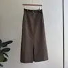 Saia Longa Reta com Fenda Beishan Tongshu de Algodão Tencel para Mulheres, Outono Cintura Alta Estilo Workwear Midi G6713