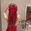 Tocado Nupcial Coreano Satén Rojo Exagerado Moño Grande Horquilla Liga para el Cabello Niña Decoración de Año Nuevo Accesorios