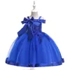 Vestido infantil de comércio exterior europeu e americano, vestido de apresentação de piano, vestido de noite de um ombro, vestido de apresentação de show para meninas, vestido de princesa com laço