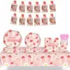 Tema de Fresas de Verano Charola de Papel Desechable Servilleta Vasos de Papel Manteles Decoración Bandera de Ambiente para Fiesta de Cumpleaños Infantil