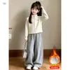 Conjunto Nuevo de Otoño/Invierno 2026 para Niñas Elegante Mediano/Grande Infantil con Cuello Alto Casual Sudadera Gruesa con Felpa y Pantalones de Chándal Conjunto de Dos Piezas