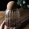 Pote de Vidro Listrado com Tampa de Cortiça para Grãos de Café, Frutas Secas Domésticas, Grãos e Garrafa de Armazenamento de Chá