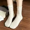 Calcetines de Lunares con Borde Fruncido para Mujer, Calcetines de Algodón Blanco Leche Puro hasta la Mitad de la Pantorrilla, Estilo Coreano Verano y Otoño, Estilo Ballet, Calcetines Holgados de Moda