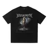 Camiseta base de manga corta oversize para hombre y mujer, marca de moda hip hop, estampado de figura SAINT europeo y americano, lavado antiguo al agua, manga corta