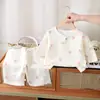 Pijama Infantil Verão Fino Meninos Manga Três Quartos Calça Cropped Conjunto de Algodão Bolha Roupas de Casa Meninas Roupas de Verão para Crianças Pequenas