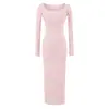 Vestido sexy puramente deseable con escote cuadrado, mangas largas, corte ajustado, que resalta la figura, vestido base de otoño, falda bodycon, vestido largo ajustado