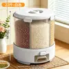 Recipiente Rotativo para Arroz, Caixa de Armazenamento de Grãos, Pote Selado Doméstico à Prova de Insetos e Umidade, Recipiente de Arroz à Prova de Umidade com Compartimentos, Caixa de Arroz Tipo Pressão