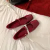 Versión de Piel de Vaca Zapatos Mary Jane Cuadrados Retro Franceses con Hebilla para Mujer Planos de Charol Estilo Hada Zapatos de Ballet