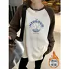 Camiseta de Manga Larga Raglán Color Contrastante Estilo Americano para Mujer Otoño e Invierno 2024 Nuevo Diseño con Sentido de la Moda Holgada Casual Top de Lija
