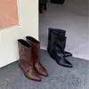 Botas de Tacón Grueso con Punta para Mujer, Caña Media, Colección Otoño/Invierno 2026, Retro, Versátiles, Adelgazantes, para Pantorrilla Ancha, Fruncidas
