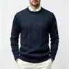 Novo suéter pullover masculino para outono e inverno, com forro de fleece, espessado, gola redonda casual, suéter de malha jacquard quente para homens