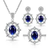 Venta Caliente Europea Juego de Tres Piezas de Gemas de Colores Accesorios de Joyería Simulada Joyería de Alta Gama Collar de Colores Anillo Aretes Studs para Mujeres Venta al por Mayor