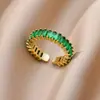 Anillo Geométrico de Zirconia Cúbica de Colores Chapado en Oro de 18K Estilo Lujo Ligero Vintage Anillo de Cristal Retro Artístico