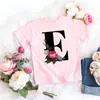 Camiseta rosa niña letra flor linda estilo ins dulce top manga corta creativa verano 2022 transfronterizo