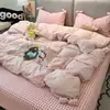 Conjunto de Lençol de Gaze Jacquard Cartoon Acolchoado Quatro Peças Bordado Coração de Menina Capa de Edredom Conjunto de Roupa de Cama Nantong Três Peças 4