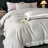 Conjunto de Quatro Peças em Algodão Jacquard Lavado Estilo Simples Para Todas as Estações Amigo da Pele Lençol para Dormir Nu Capa de Edredom Toque de Luxo Leve Roupa de Cama de Alto Padrão