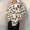 Camisa Manga Curta Estampa de Letras Masculina Estilosa Moderna Estilo Coreano Ins Estilo Hong Kong Solta Combina com Tudo Top