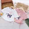 2025 Nueva Camiseta de Verano de Manga Corta para Niños Moda Coreana de Moda Top con Cordón para Niña Algodón de Verano de Cuello Redondo para Niña