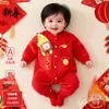 Roupa de Ano Novo para Bebês, Roupa Festiva Vermelha para Meninas e Meninos, Macacão de Bebê Estilo Lã 2025