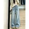 Chao Li tiene stock pantalones dobles longitud bordado cuchillo curvo jeans de mezclilla mujer otoño cintura alta pierna ancha holgado ajustado pierna recta pantalones de piso