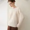 Suéter de punto grueso suelto para mujer Bai Cai Rong estilo perezoso nuevo sin costuras de cachemira pura, top de cuello redondo tipo jersey versátil