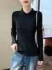 Camiseta básica de punto de lana fina de manga larga para otoño con cuello de muñeca, versátil, ajustada pero no apretada, adelgazante y favorecedora